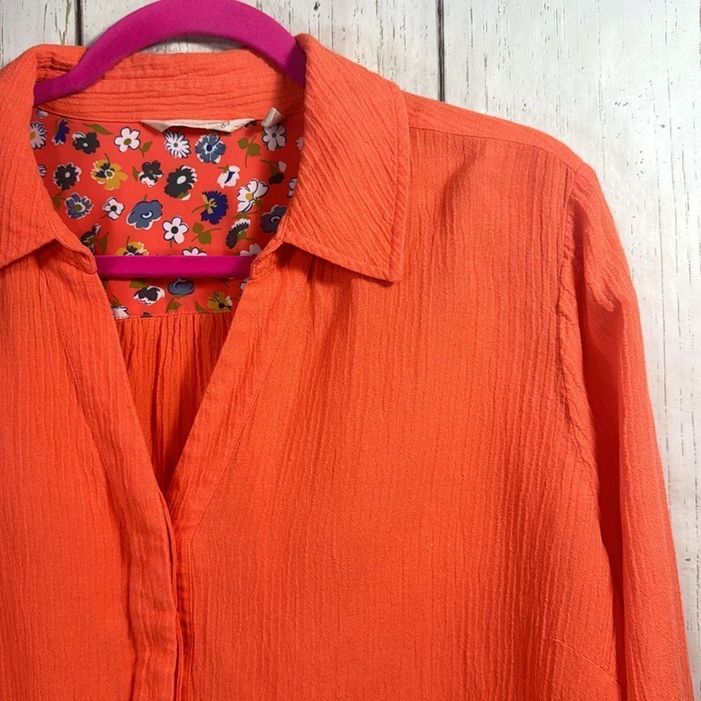 Soft Surroundings Orange Gauze Tunic Top PXL  Size Roll Tab Sleeve Boho Coastal - Picture 5 of 16